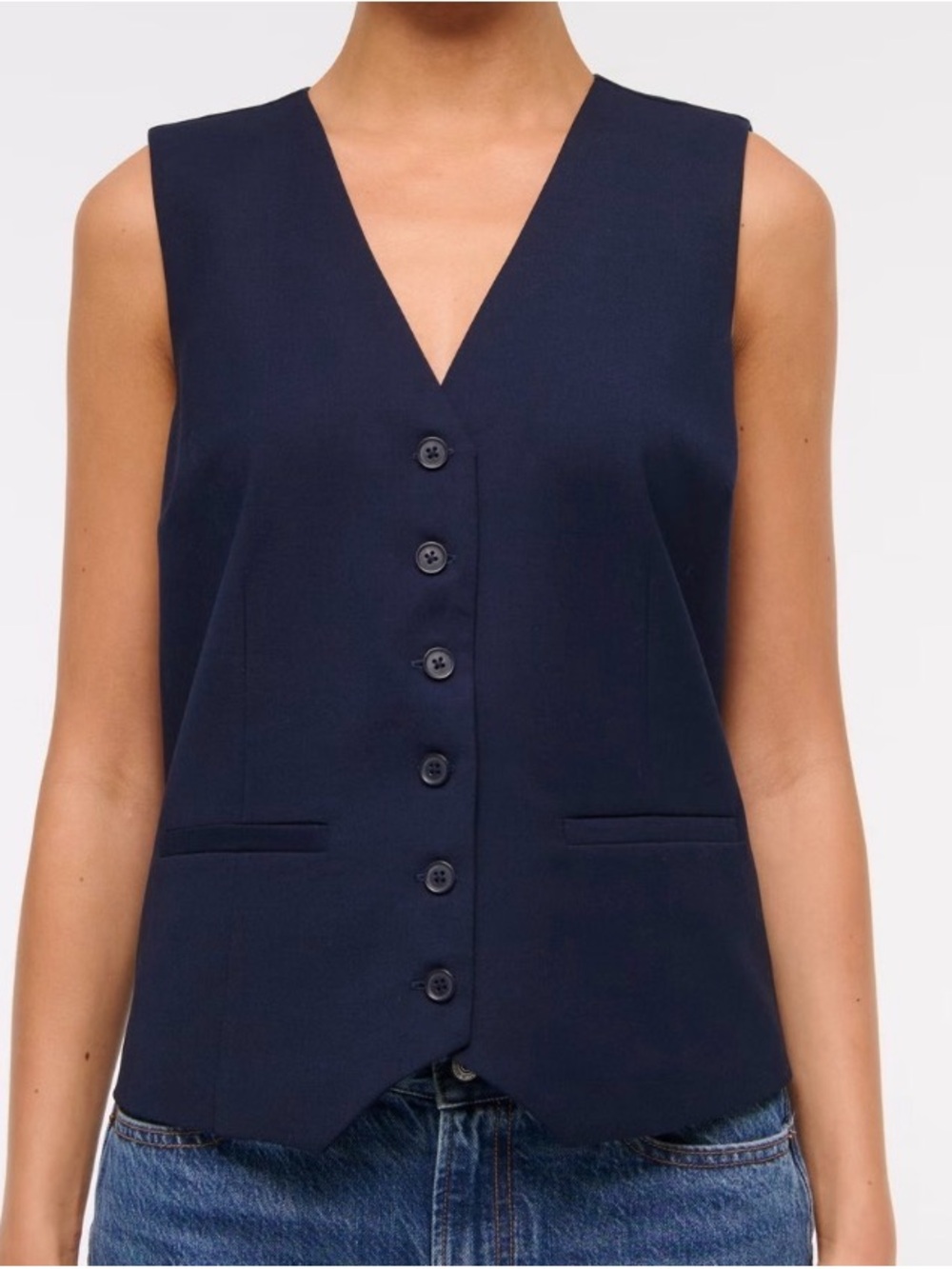 Abercrombie & Fitch Navy V-Neck Button Front Vest